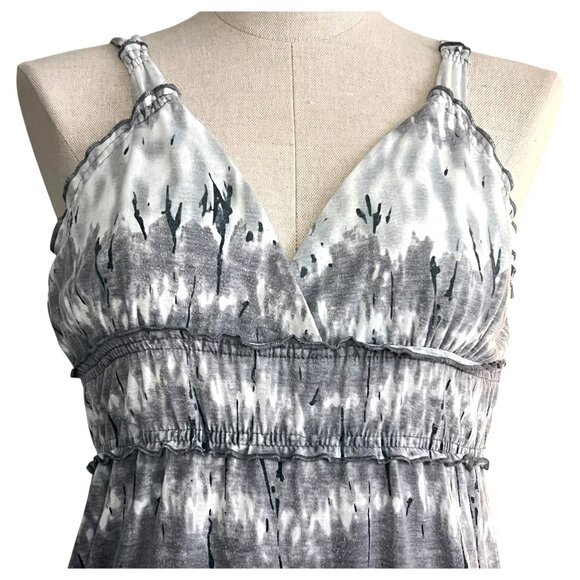 Tie-Dye Maxi Sun Dress By Feathers Spaghetti Straps High Waist Gray White Size M - Picture 2 of 6